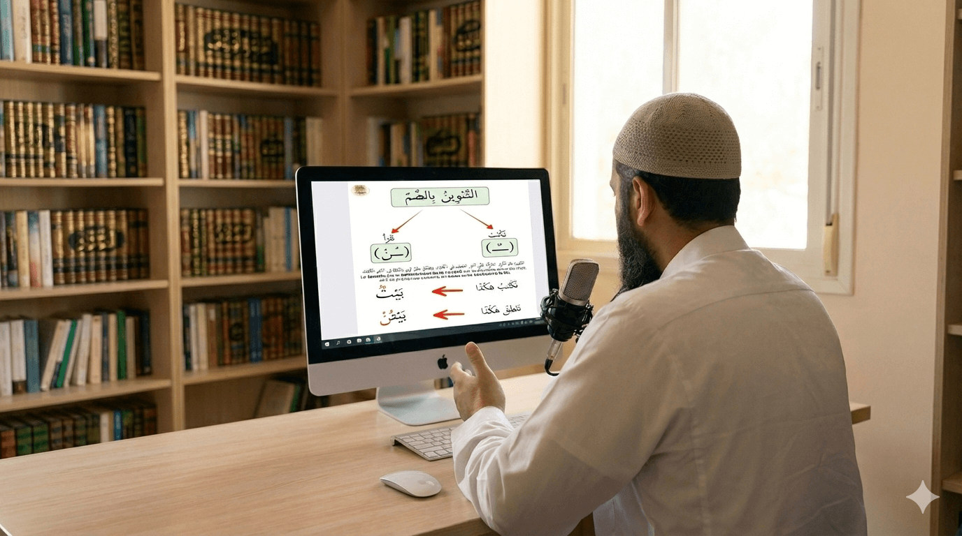 Enseignant de l'Institut At-Ta'sil donnant un cours en ligne